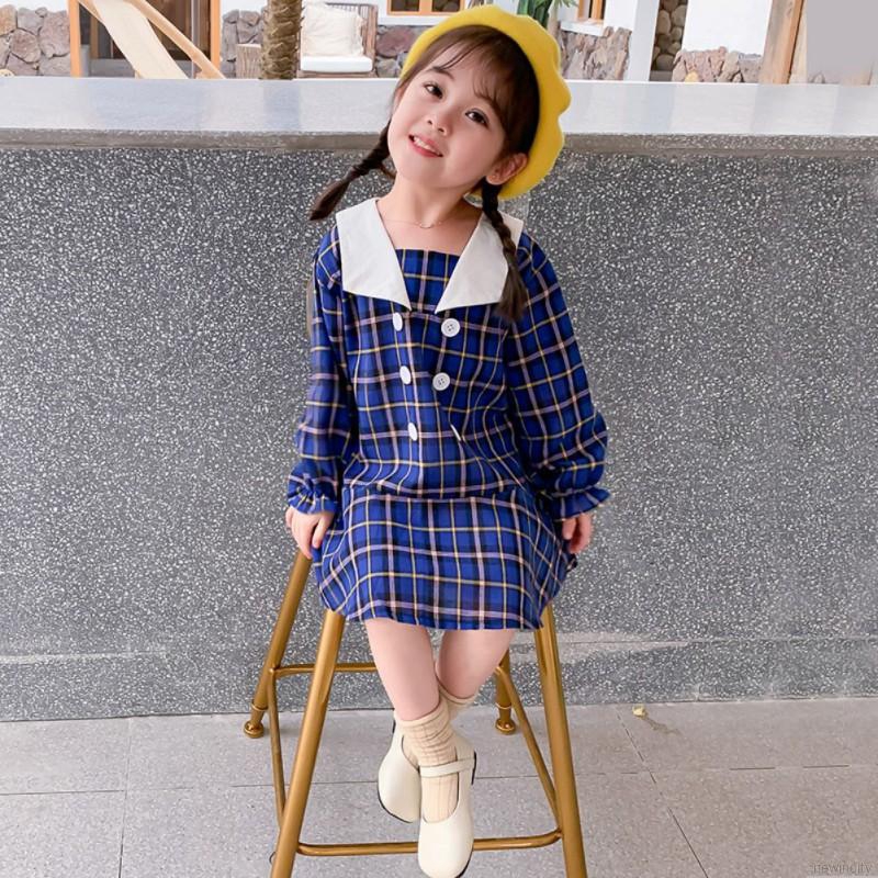 Đầm dài tay kẻ ca rô cho bé