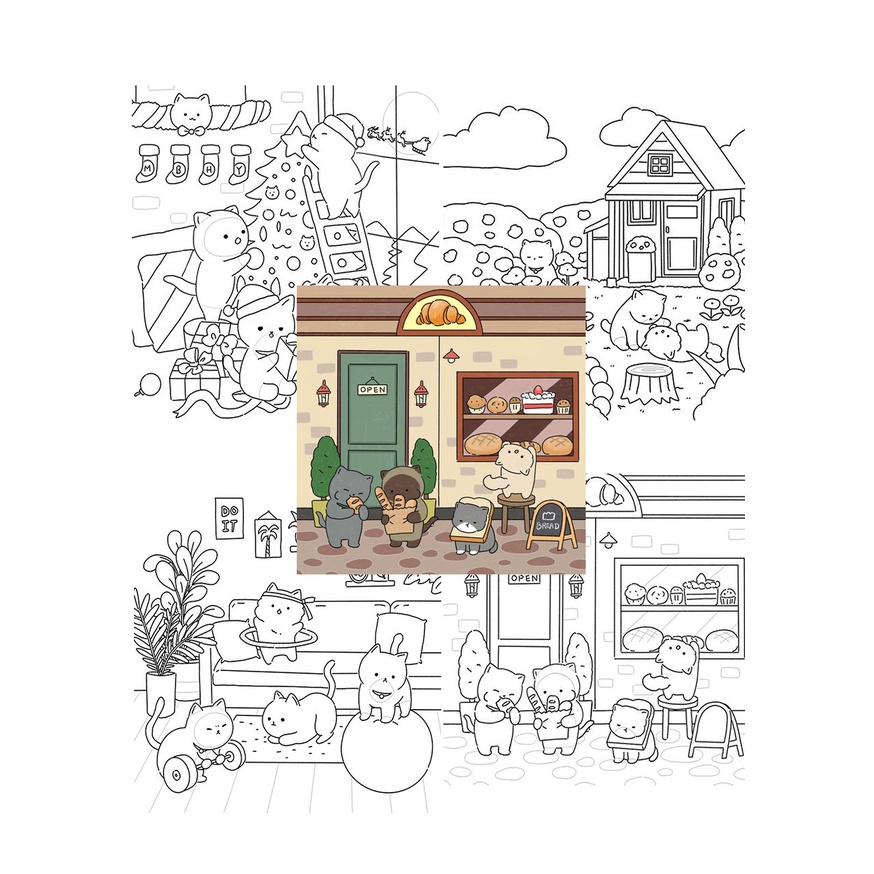 Lineart - Bộ tranh tô màu "Gia Đình Mèo" chất giấy dày đẹp dùng cho màu nước - 10-30 khổ A5