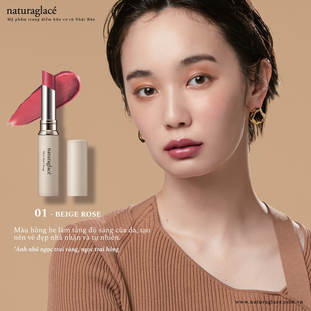 Son môi hữu cơ naturaglacé Moist Balm Rouge dưỡng ẩm, chống nắng SPF17 PA++, Màu 01 - Beige Rose, 2g