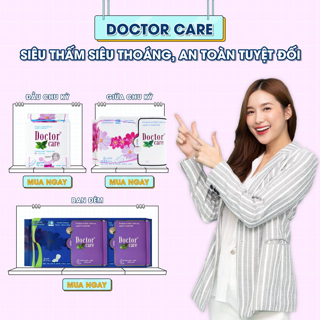 Combo băng vệ sinh Doctor Care toàn diện gồm 2 ban ngày,1 ban đêm,1 hàng ngày tự tin ngày dâu Decano Store