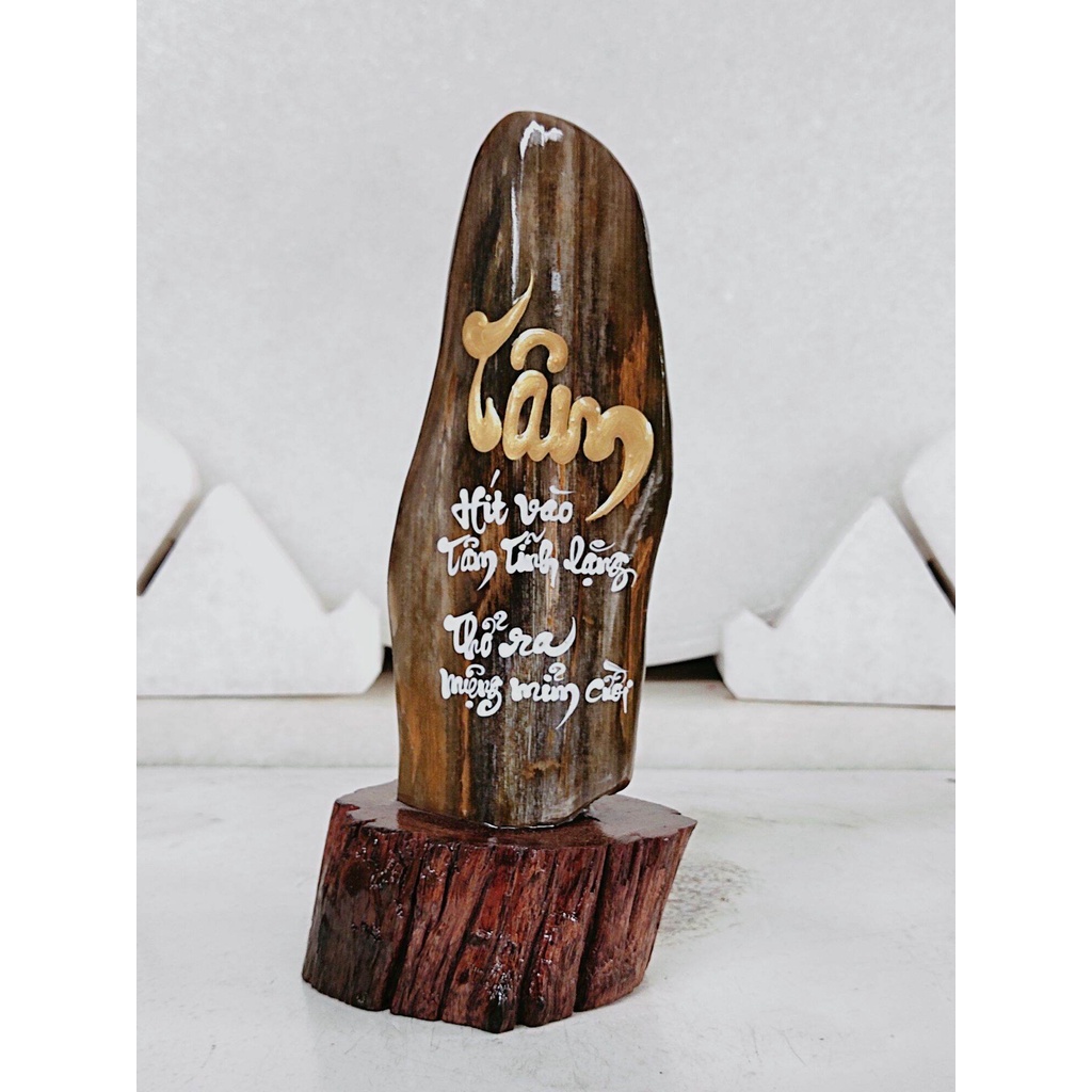 Thư pháp trên Gỗ Hoá Thạch 💯% tự nhiên .(HTTP130 , KL: 0,8kg, C: 20cm, R: 9cm), shop nhận làm theo yêu cầu quý khách, G