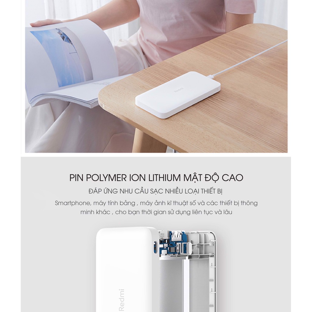 Pin sạc dự phòng Xiaomi Redmi 10000MAH - Hàng Chính Hãng - Cổng sạc nhanh - Bảo hành 3 năm 1 đổi 1 trong 7 ngày