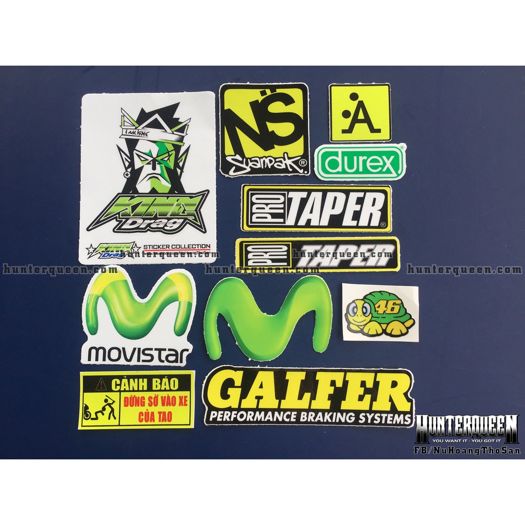 Bộ 11 logo xanh lá, decal dán xe máy, nón bảo hiểm... Sticker chống nước, bền màu. Hình dán