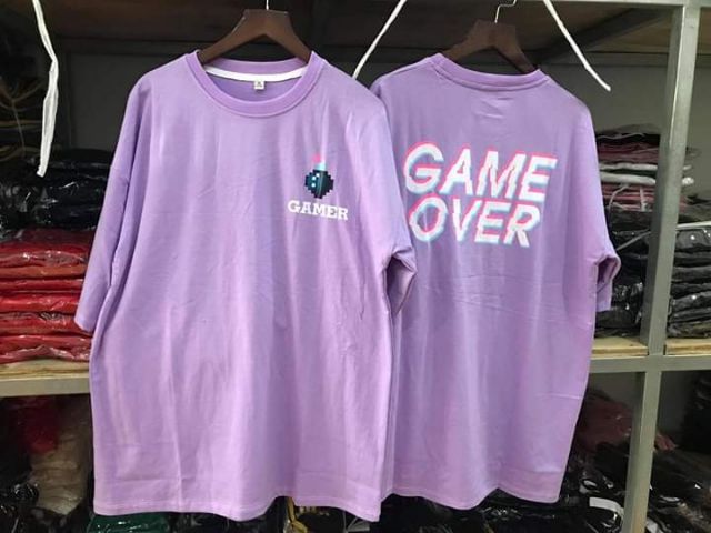 SẴN Thun form rộng màu tím Game over