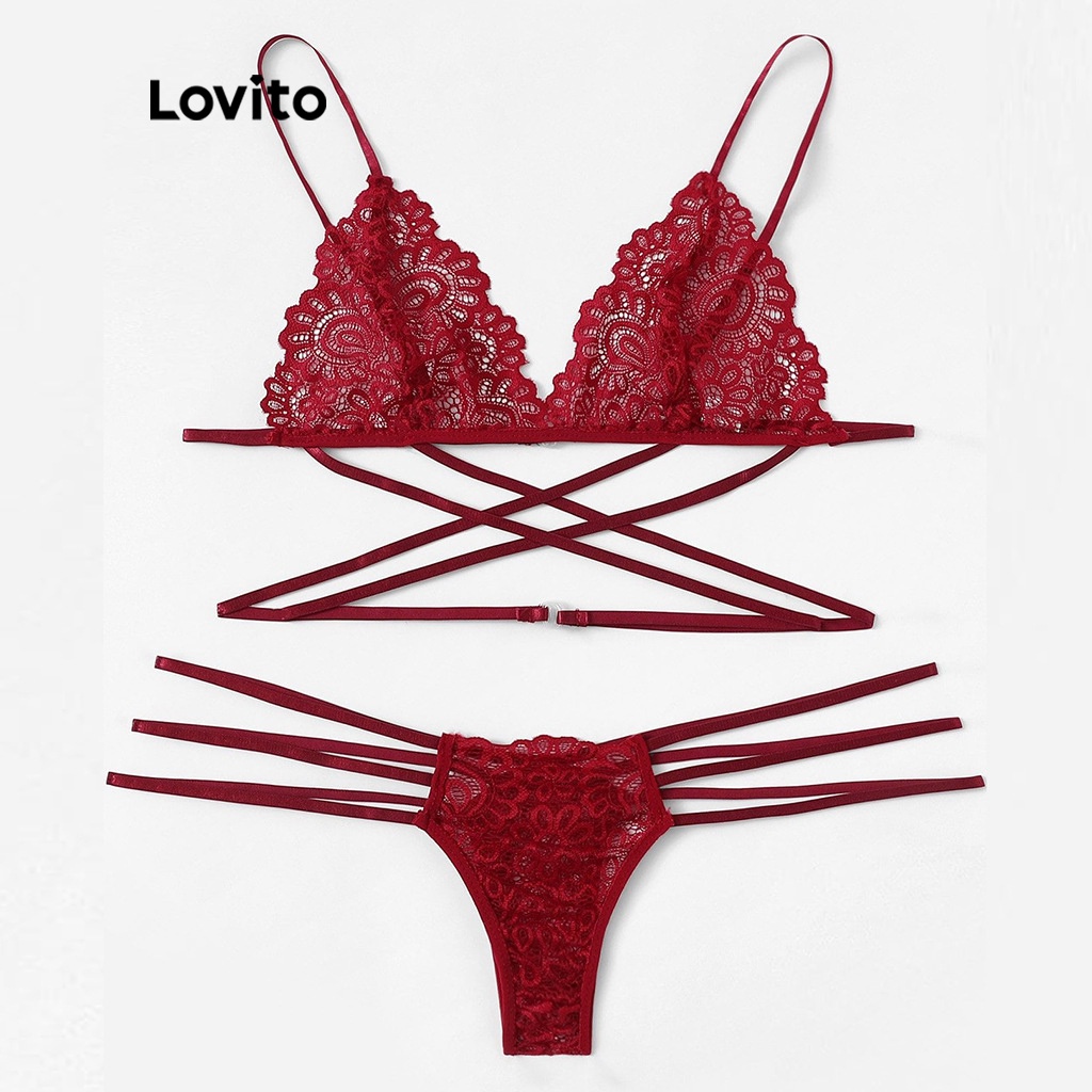 Lovito Áo lót ren không gọng ôm dáng gợi cảm L00003 (Trượu đỏ rượu vang) | BigBuy360 - bigbuy360.vn