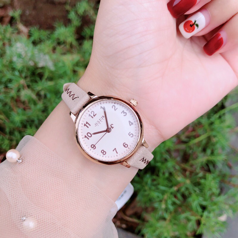 Đồng hồ Nữ Julius chính hãng Hàn Quốc JA 1073 Dây da Hồng