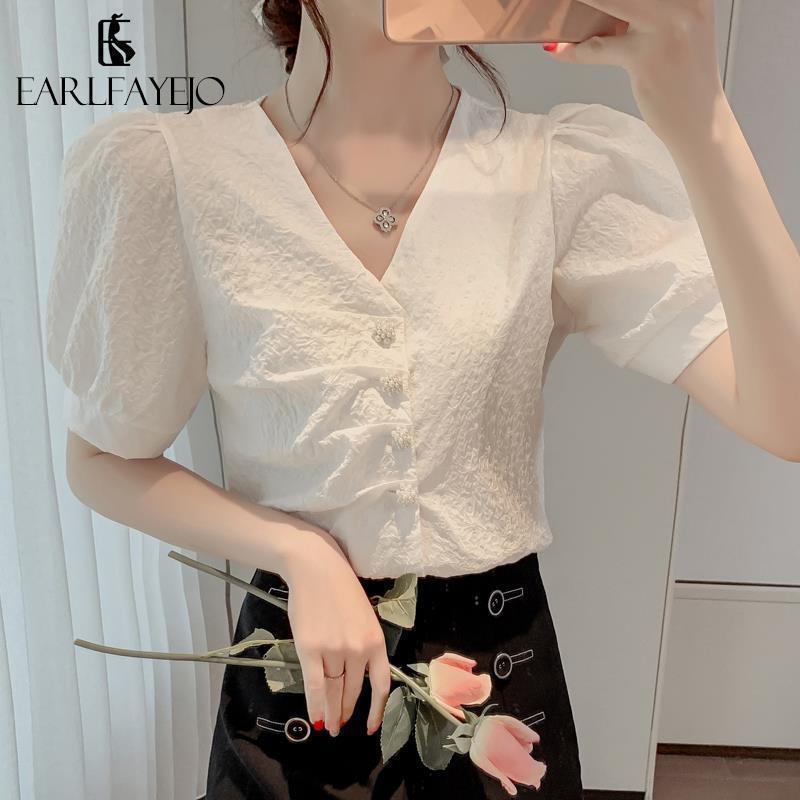 Áo Sơ Mi chiffon Mỏng Tay Ngắn Cổ Chữ v Thời Trang Mùa Hè Mới Dành Cho Nữ