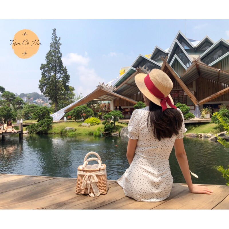 Mũ nón cói tiểu thư chất liệu cói raffia Tiệm Cô Hìn mũ nữ tính phù hợp với các bạn mặt nhỏ thích hợp đi du lịch ship 1h