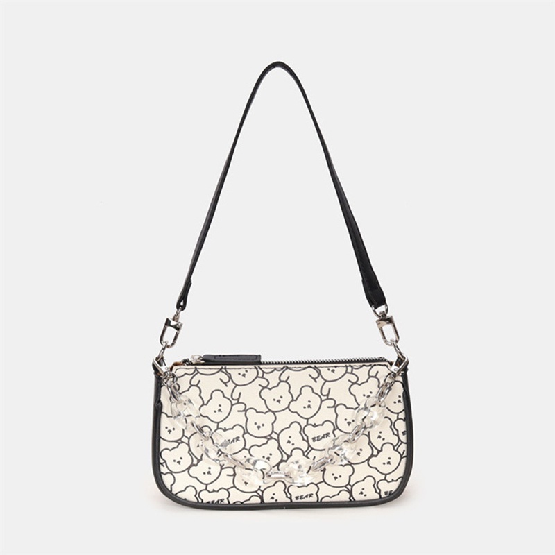 Túi đeo vai họa tiết graffiti phối dây xích acrylic thời trang