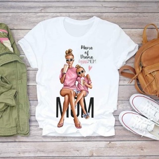 Áo cặp mẹ và bé gái cổ tròn coton dễ thương