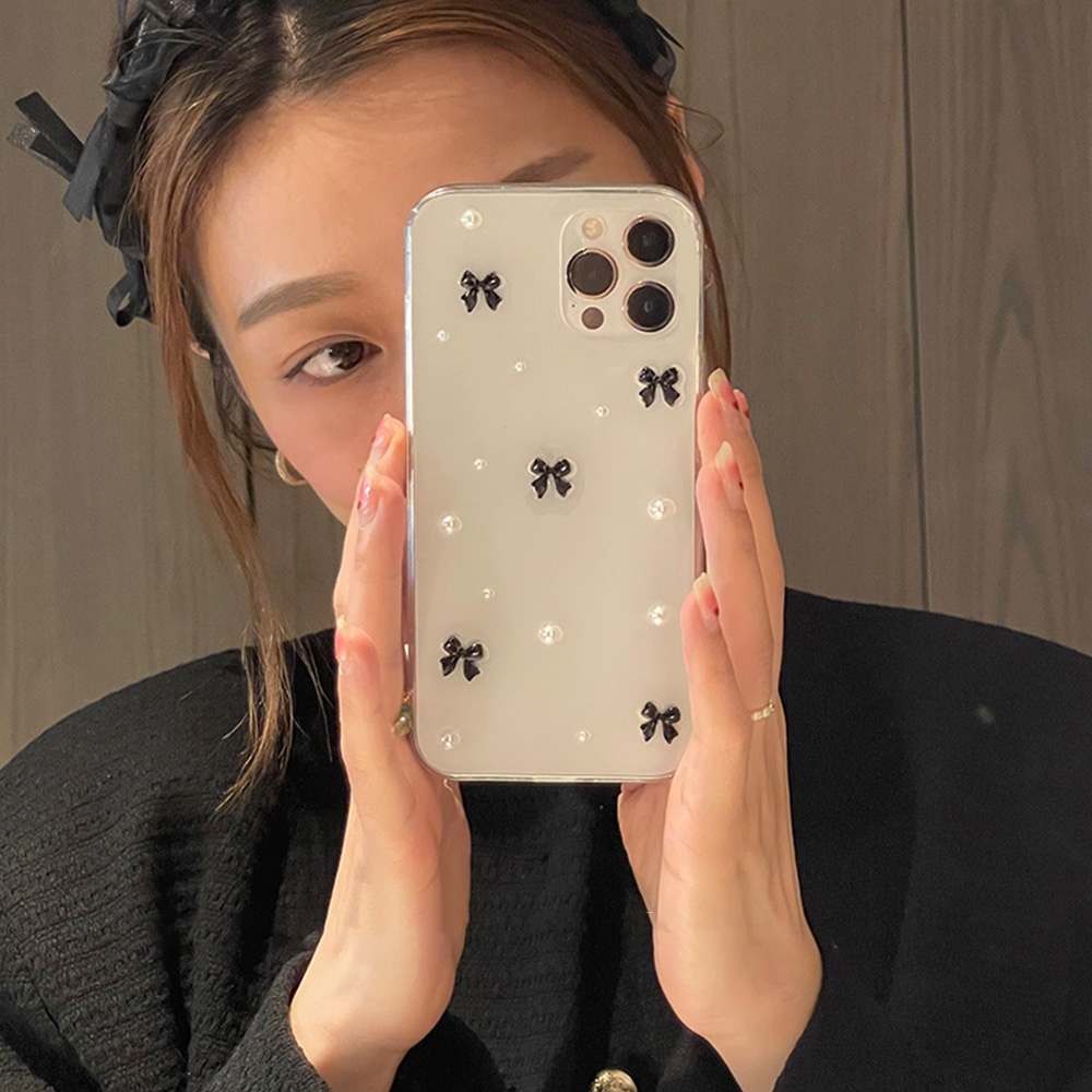 Ốp Điện Thoại TPU Mềm Trong Suốt Chống Sốc Phối Kim Tuyến Hình Nơ Cho iPhone 11 13 12 Pro Max X Xs XR 8 7 Plus