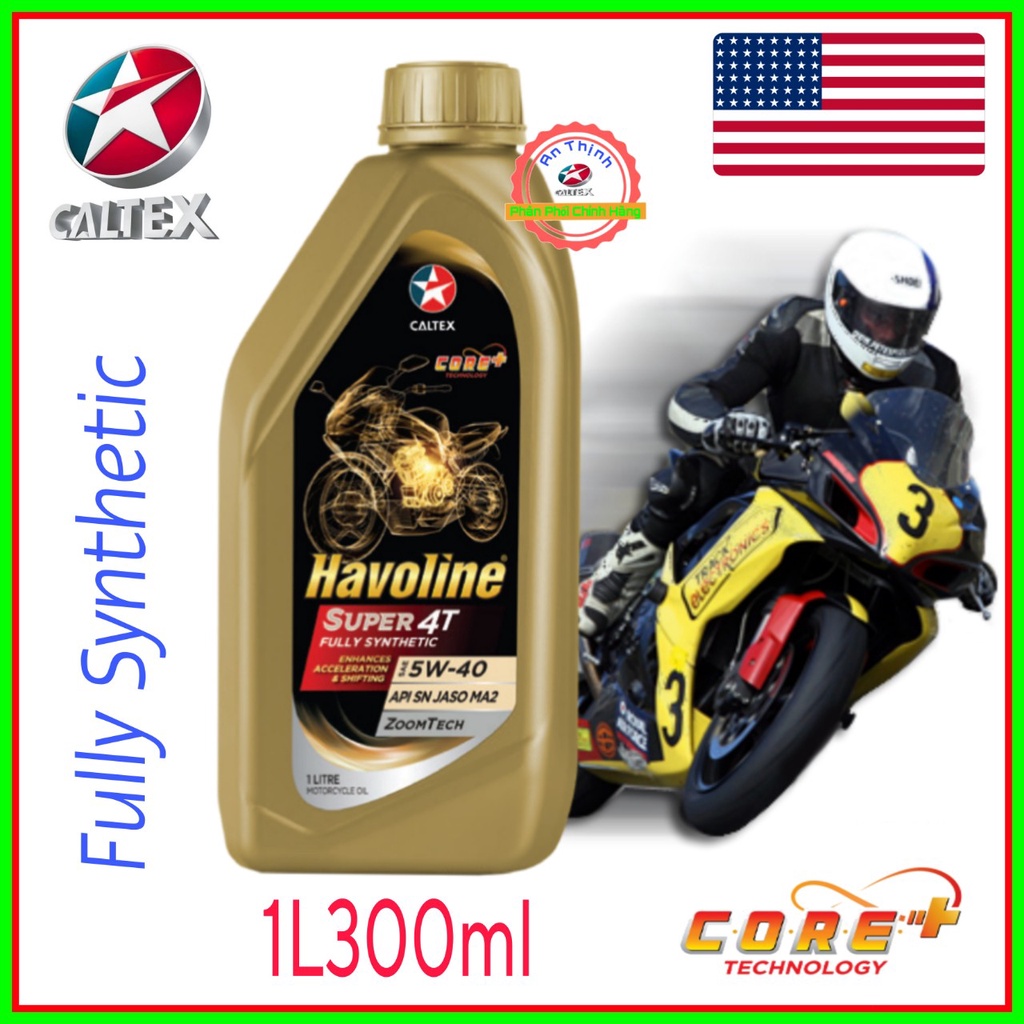 Nhớt Xe Số Và Côn Tay CAITEX HAVOLINE SUPER 4T 5W40 1L 100% Tổng Hợp-FullySynthetic- Và 10W40-Bán Tổng Hợp