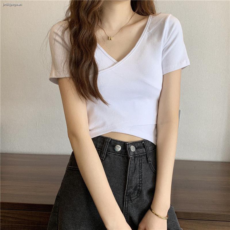 ▩❀Pure color summer new design crossover wild slim slimming strapless short-sleeved T-shirt women Korean short top women