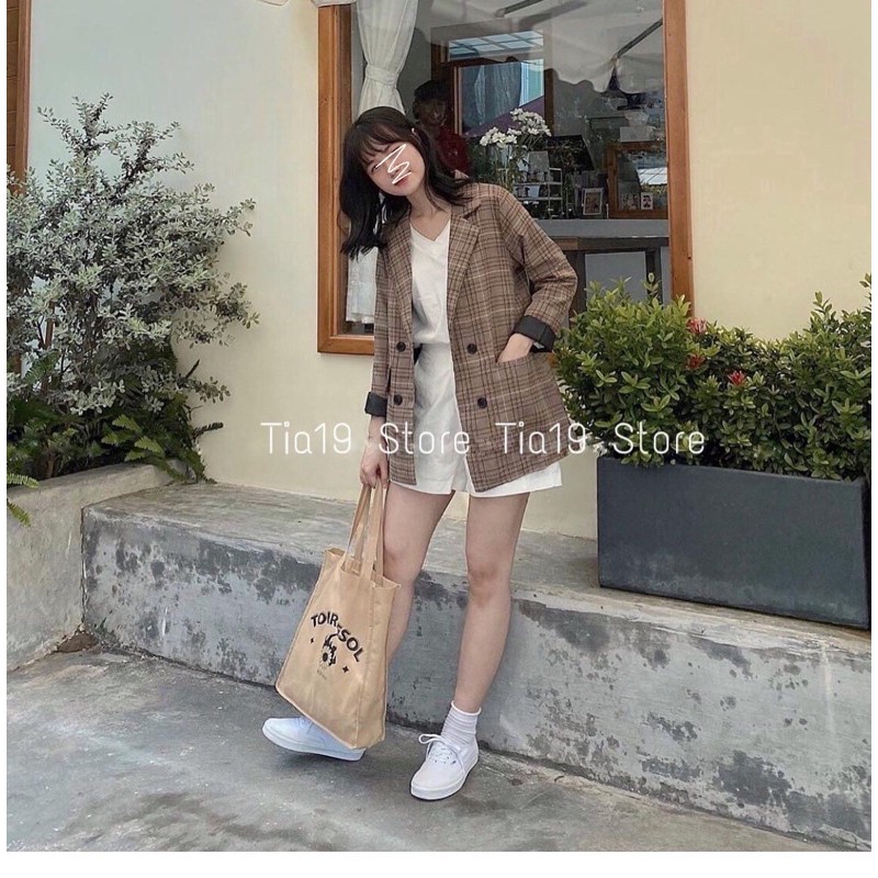Áo blazer 2 lớp ulzzang Tia19 . Áo khoác vest dáng dài hàn ( Ảnh thật)