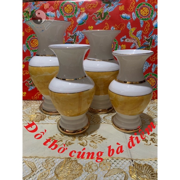 Bộ Thờ Cúng Bình Bông Vàng Ngọc Gốm Sứ Cao Cấp