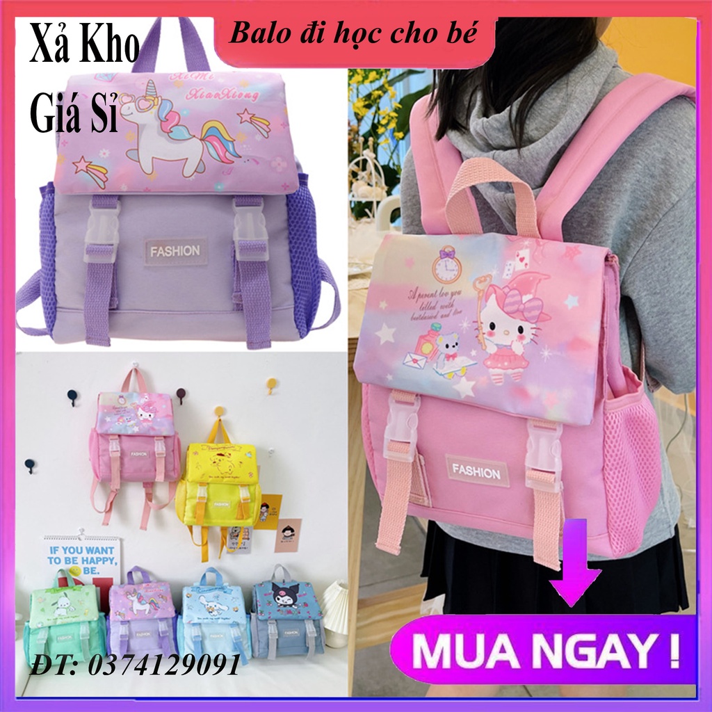 [Mẫu Giáo] Balo cho bé in hoạt hình in hình mèo kitty, unicorn chất liệu vải dù Cặp sách đựng tập vở học sinh mẫu giáo