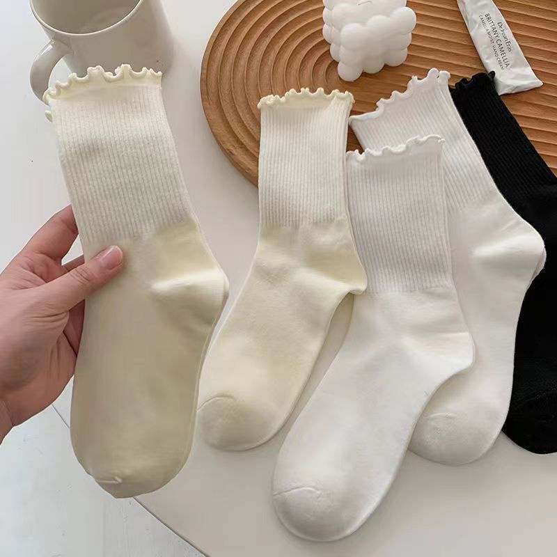 Vớ cotton Cổ Cao Phối Ren Dễ Thương Phong Cách Nhật Bản Thời Trang Thu Đông Cho Nữ