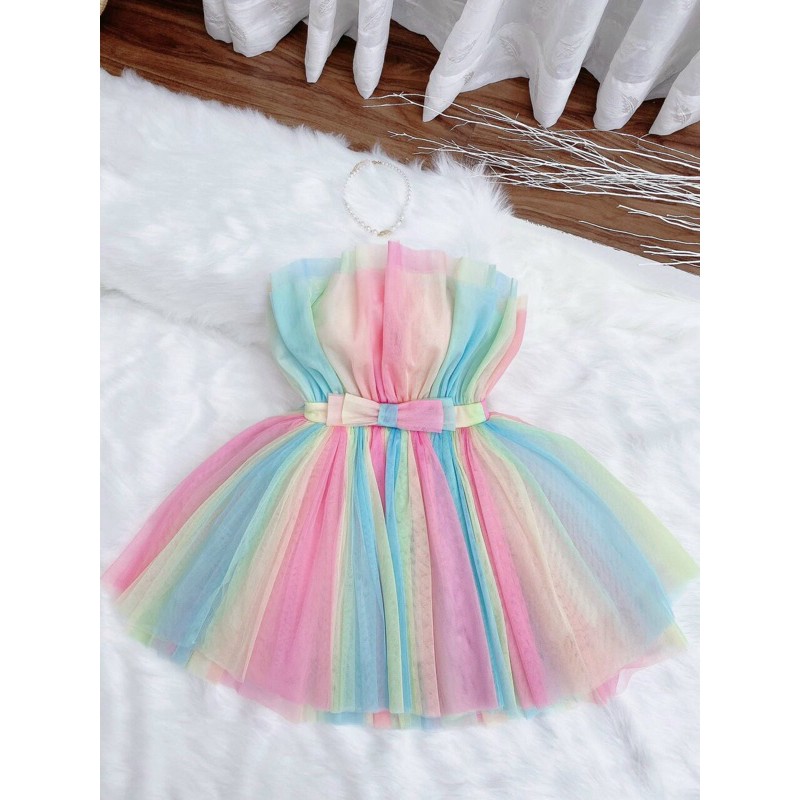 đầm cúp phối màu eo nơ