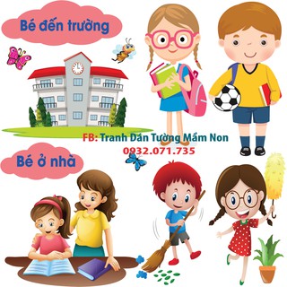 Decal Góc Bé Đến Trường Trang Trí Lớp Học Mầm Non, Tiểu Học