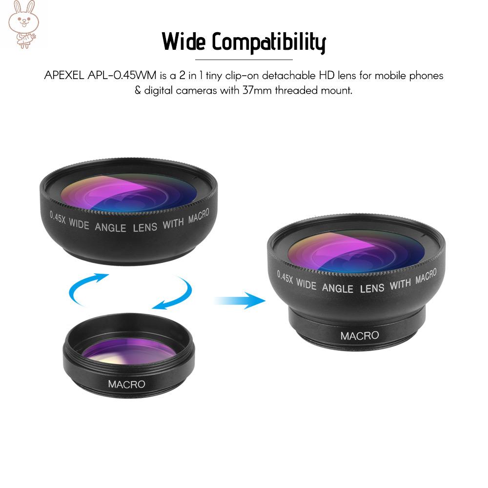 Ống kính APL-0.45WM 0.45X Wide Angle & 12.5X Super Macro HD kẹp cho điện thoại