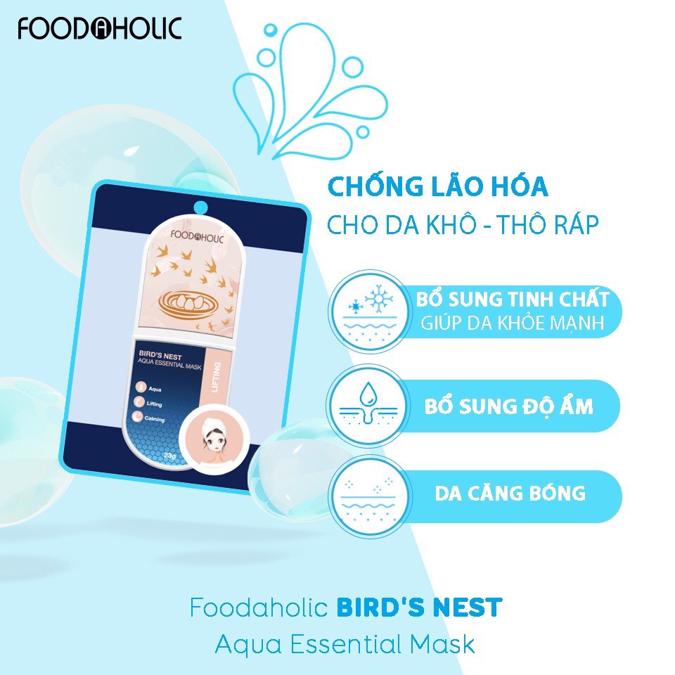 Mặt Nạ Foodaholic Tổ Yến [MIẾNG LẺ] Cấp Nước Hỗ Trợ Nâng Cơ Bird's Nest Aqua Essential Mask 23g