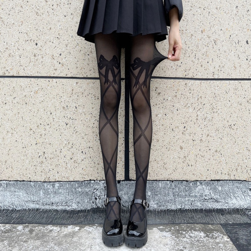 Quần tất dây đan chéo trong suốt phong cách gothic punk Lolita mùa hè cho nữ
