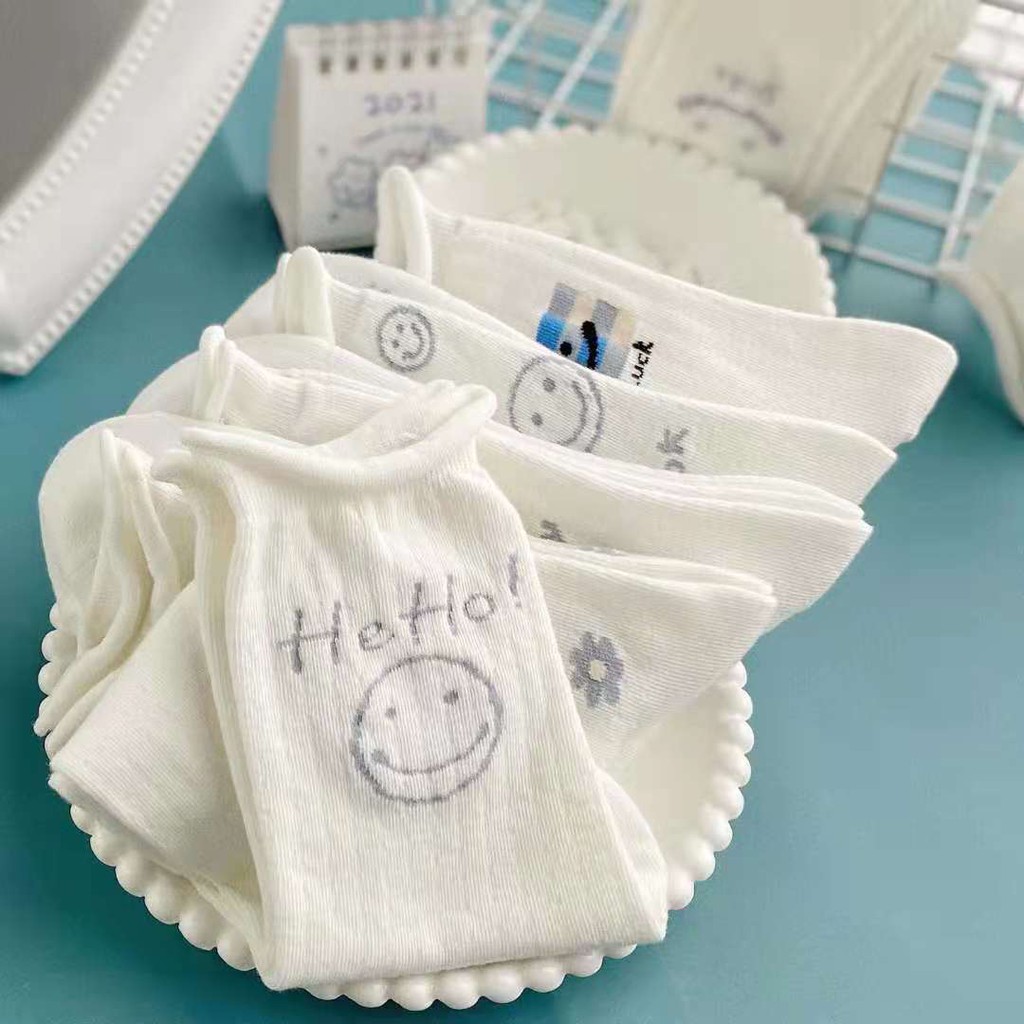 Vớ cotton mềm màu trắng thiết kế đáng yêu cho unisex