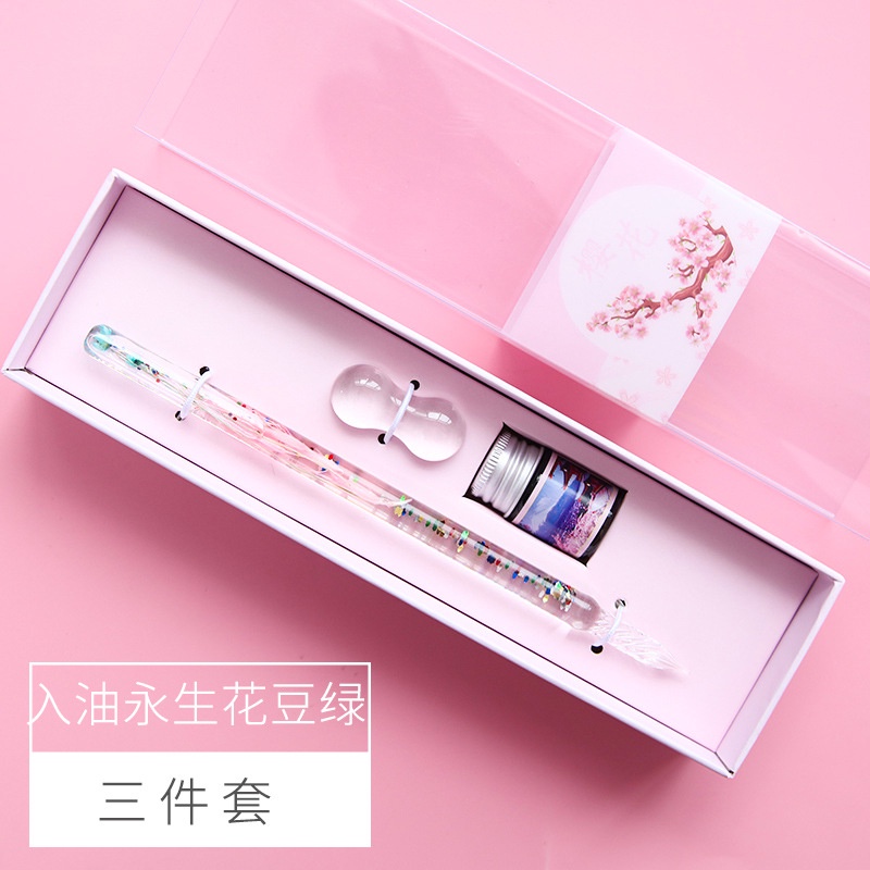 Bộ Bút Máy Chấm Mực Bằng Thủy Tinh Pha Lê Thời Trang Dùng Làm Quà Tặng Cho Học Sinh