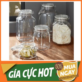 Hũ Vuông Thủy Tinh Nắp Cài Khóa 1L / Hũ Đựng Thực Phẩm, Gia Vị
