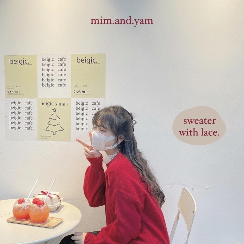 Áo len trơn phối ren 2 màu