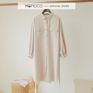 [MOMOCO] Váy sơ mi nữ vai xệ màu be M2581