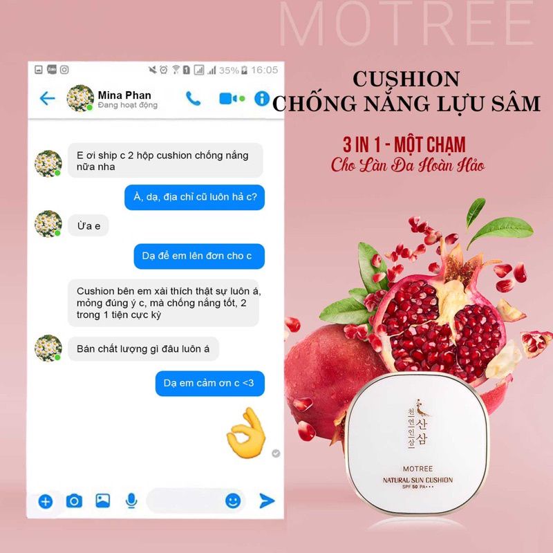 Cushion Chống Nắng, phấn nước Lựu Sâm Motree SPF 50+PA +++,Phù Hợp Mọi Loại Da