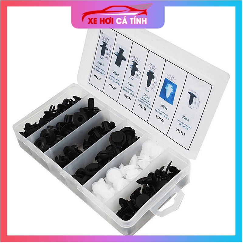 Bộ 100 Chốt Vít Vặn Các Bộ Phận Trên Xe Hơi Chất Liệu Nhựa Kèm Hộp Đựng