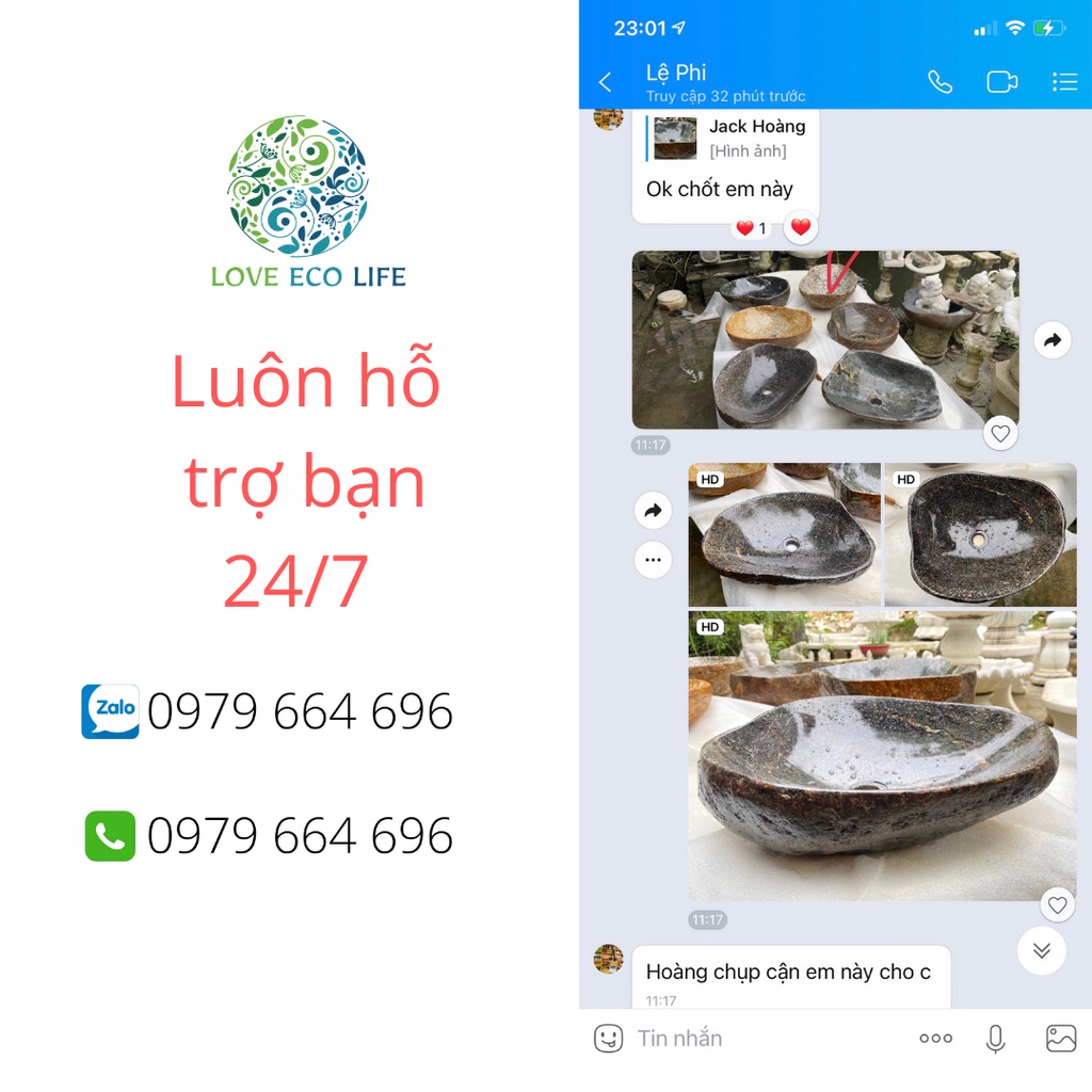 Lavabo chậu đá cuội tự nhiên