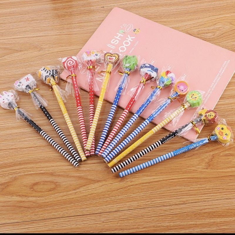 Bút chì kèm tẩy hoạt hình nhiều mẫu dễ thương cho bé