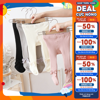 Quần tất len legging liền bàn đính nơ siêu xinh cho bé gái từ 0-2 tuổi