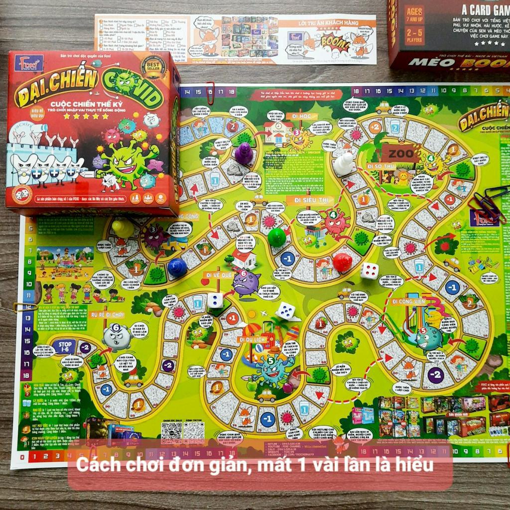Boardgame-Đại chiến Covid Foxi-game nhập vai chân thực-hấp dẫn-tăng tương tác, kết nối thành viên nhóm bạn bè-gia đình