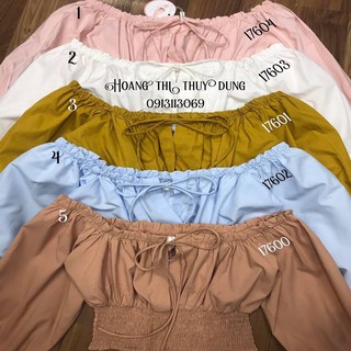 Áo Croptop Kiểu Nữ Dài Tay Trễ Vai Bo Thun Ôm Eo Dễ Thương EVA AO 10358