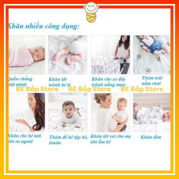 ⚡BÁN LỖ XIN ĐÁNH GIÁ 5 SAO⚡ Khăn Xô Tắm Muslin Swaddle Organic cotton Khăn Tắm Đa Năng Cho bé