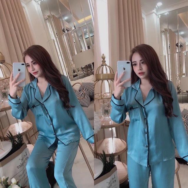 Đồ bộ phi lụa -  Đồ Bộ pijama - Đồ Bộ Mặc Nhà - chất vải phi lụa không bóng - đồ ngủ dài - mã 0396