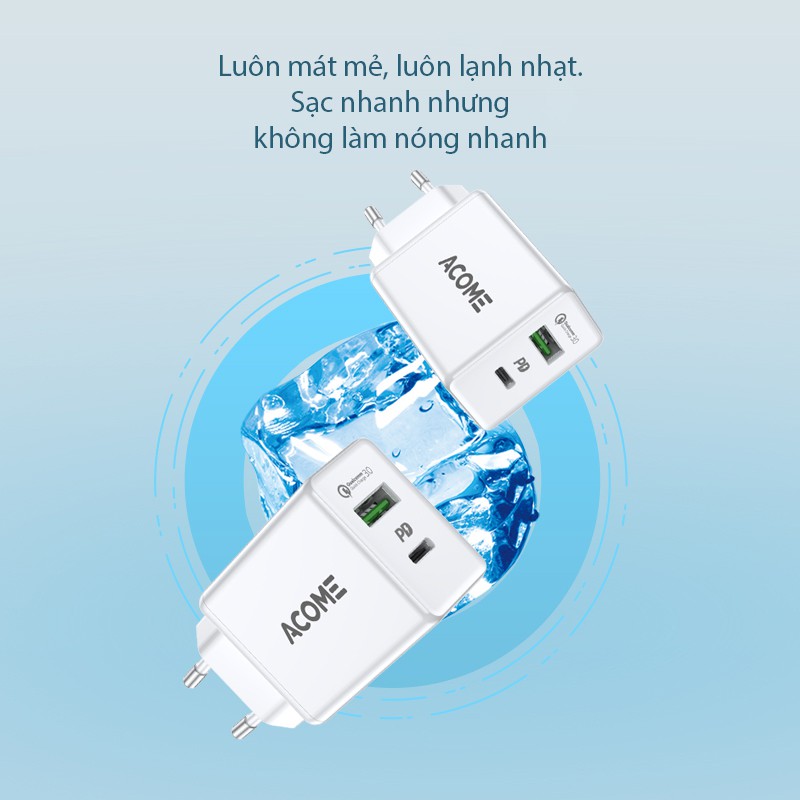 Cốc Sạc Nhanh 18W ACOME AC02 Chuẩn PD + QC3.0 2 Cổng Sạc Ra – BẢO HÀNH 12 THÁNG