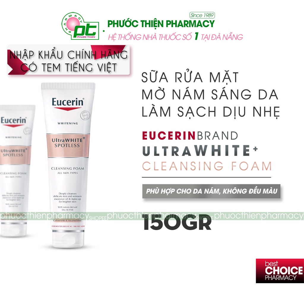 Sữa rửa mặt tạo bọt làm mờ nám, sáng da dịu nhẹ Eucerin UltraWHITE+ Spotless Brightening gentle cleansing foam 150g