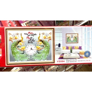 Tranh đính đá đồng hồ cha mẹ vs064-66x52cm