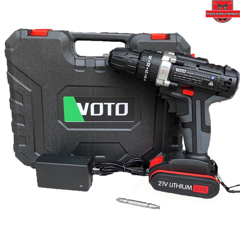 Máy Khoan Pin 21v VOTO 3 Chế Độ Có Búa,Chân Pin 18mm,1 Pin,Hộp Nhựa,Bảo Hành 1 Năm.