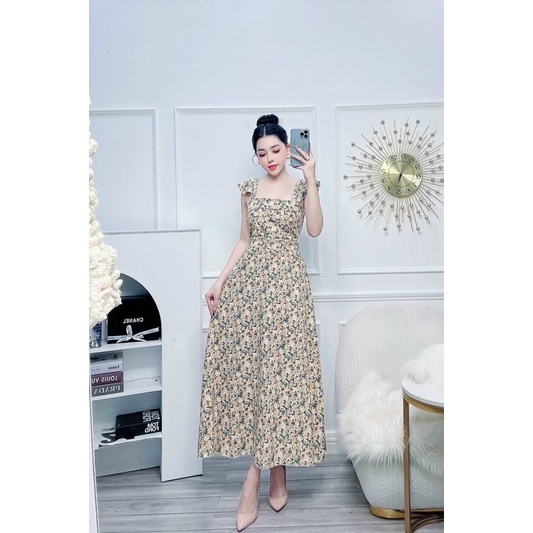 Đầm maxi hoa cánh tiên có mút ngực-hình thật.