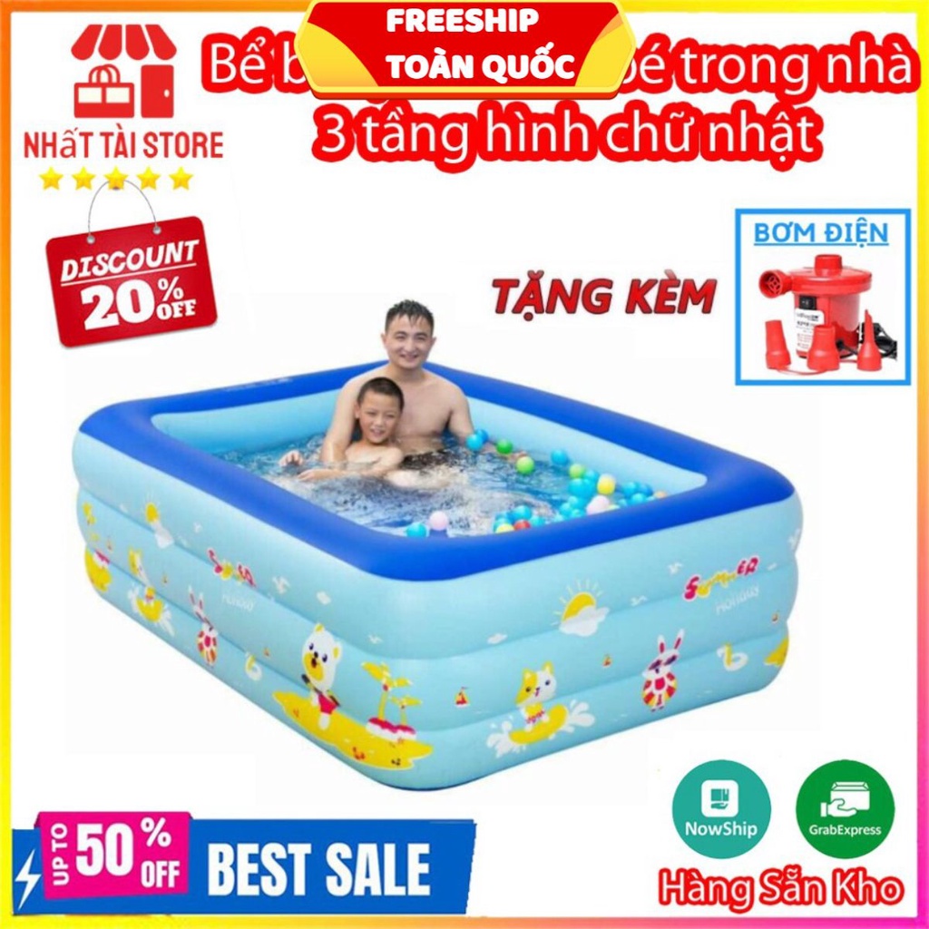 Bể Bơi Phao 3 Tầng Cho Bé đủ kích cỡ Đáy Chống Trượt, ( tặng kèm 100 quả bóng) . .