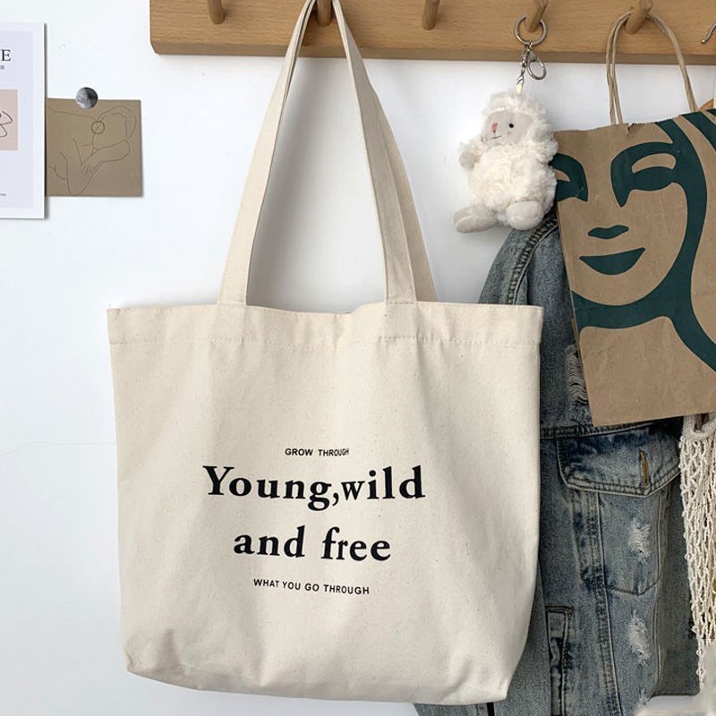 Túi vải tote đeo chéo, túi xách nữ hoạ tiết young wild đi học đi chơi phong cách thời trang hàn quốc | TV06