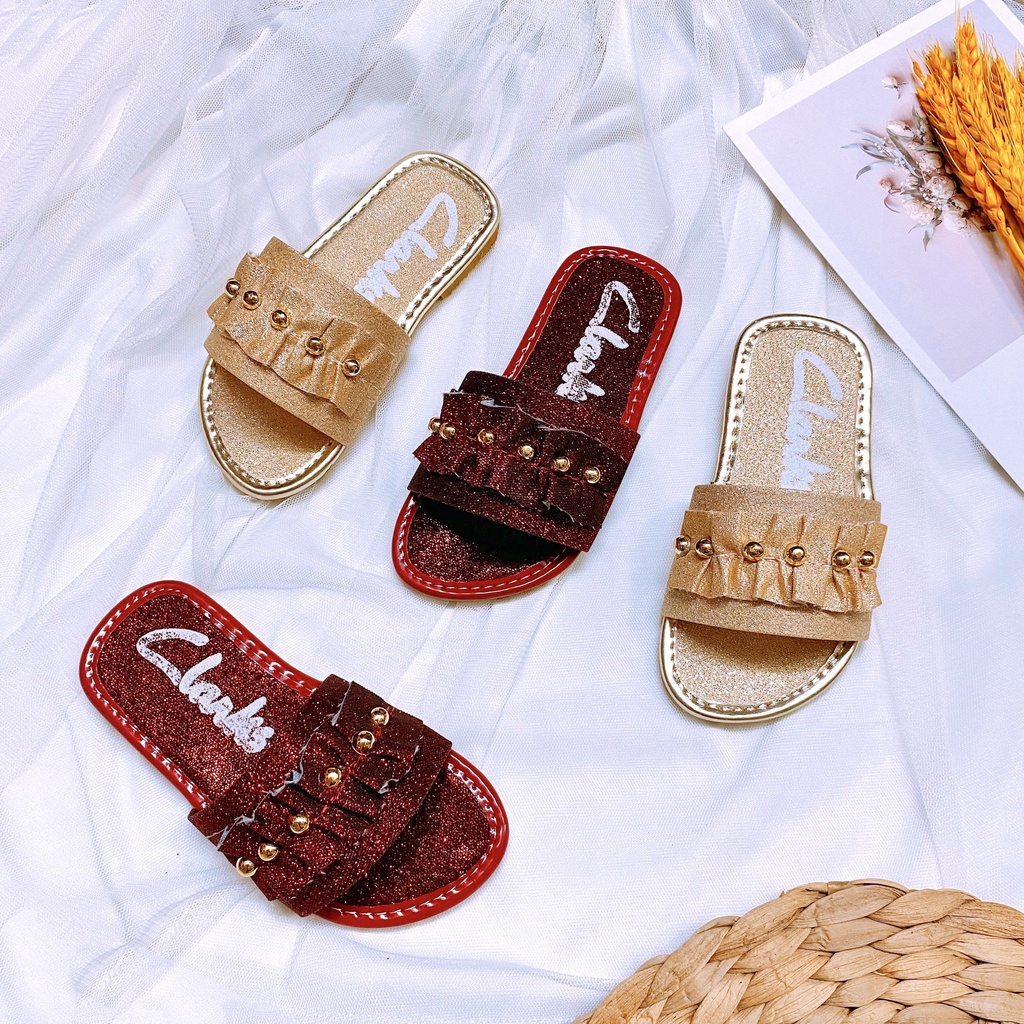 Dép quai ngang nhún bèo kim tuyến lấp lánh cho bé gái cực đẹp - TT420