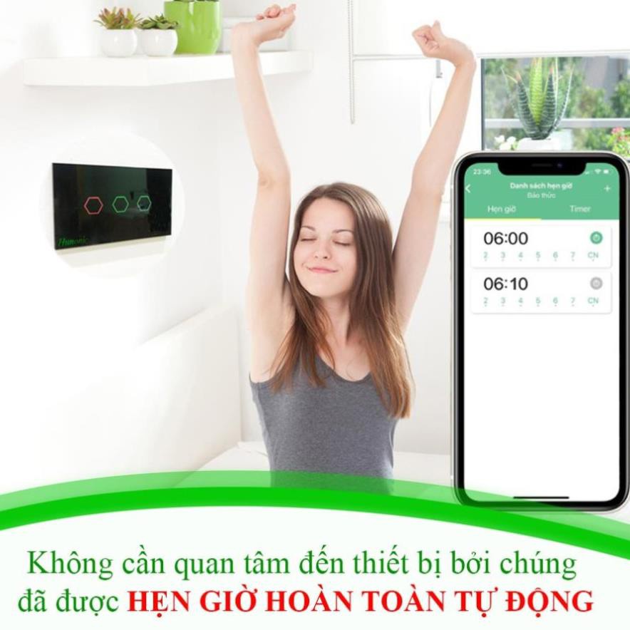 Công tắc cảm ứng Hunonic Datic 1 Nút Công Suất Lớn kết nối Wifi điều khiển bình nóng lạnh, điều hoà, 2 màu trắng và đen