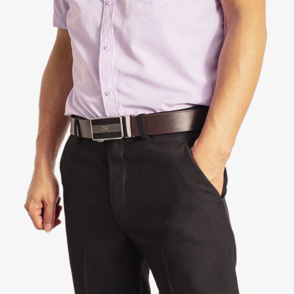 Dây lưng nam da bò nguyên tấm màu nâu L111 cao cấp-khóa tự động nhiều mặt lựa chọn